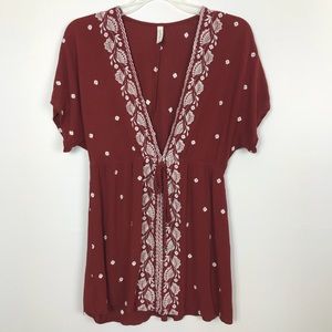 Francesca’s | Deep Red Swim Cover Embroidered